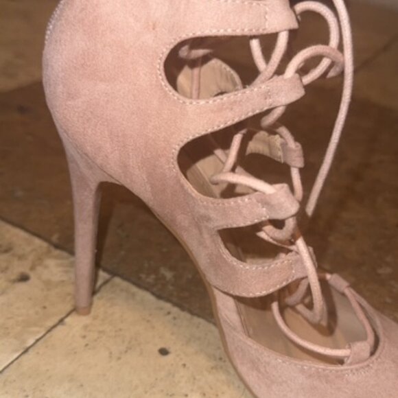 Blush Pink Lace-Up Stiletto Heels - Picture 4 of 7